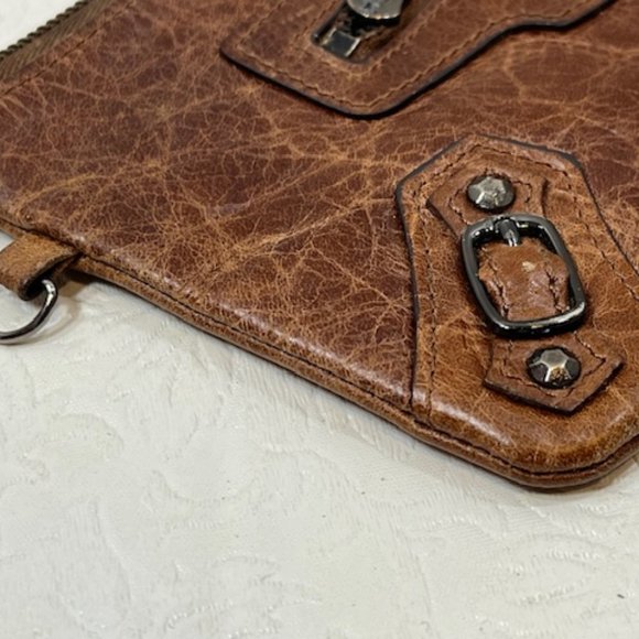 VTG Brown Distressed Leather Zip Studded Accents Pouch Wallet 7.5"x4.25" - Picture 5 of 15